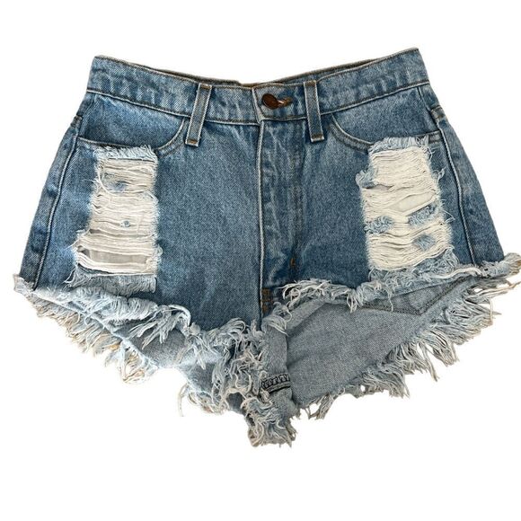 Sexy Women’s Small cut off distressed high rise denim jean shorts Made in the US - Picture 1 of 5